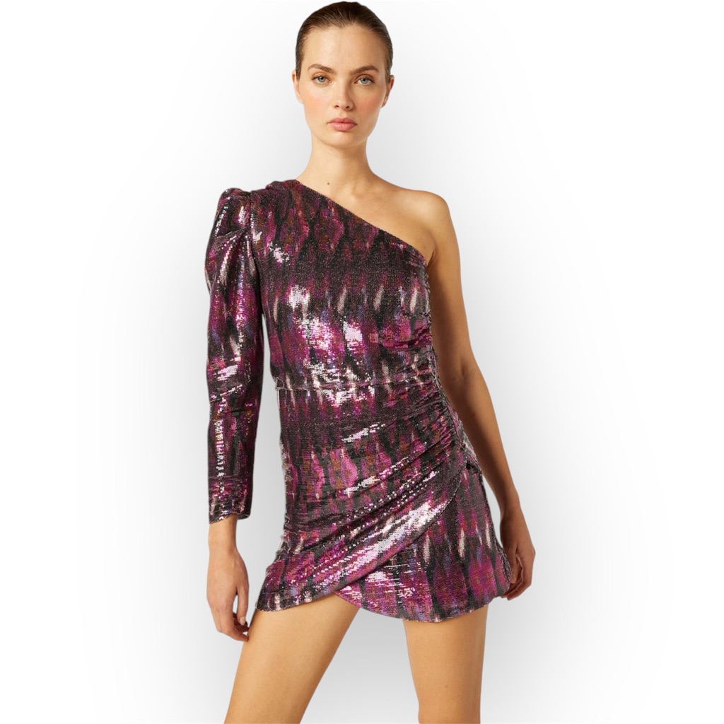 Nwt Misa Los Angeles| Nova Mini Dress Fuchsia Ikat Sequins Extra Large